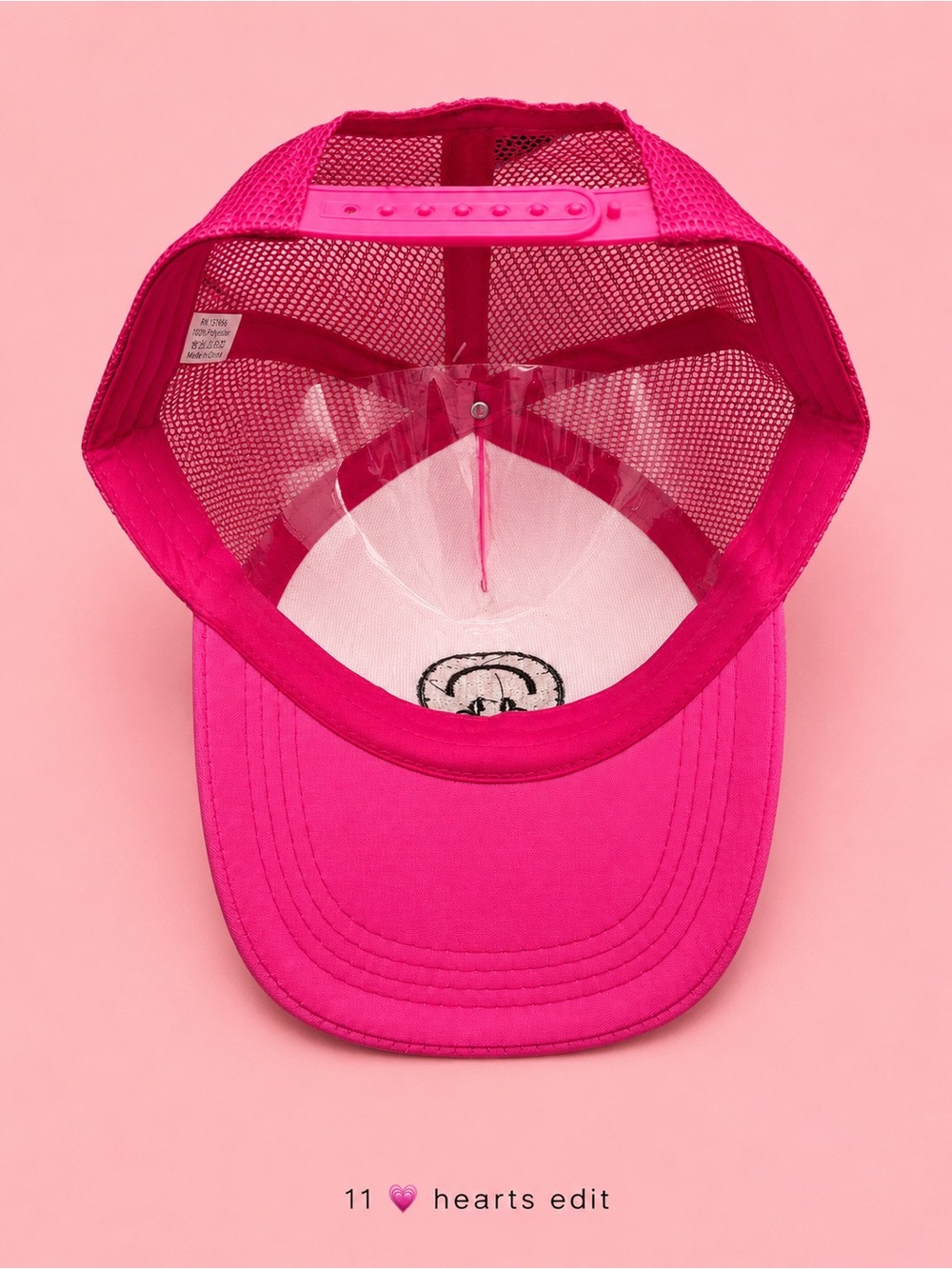 Fuchsia Barbie Pink Upside Down Smiley Face Foam Trucker Hat Snapback NWT - Picture 7 of 8